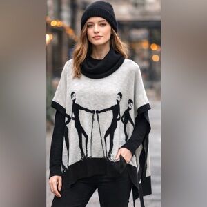Krimson Klover Après Ski Merino Wool Graphic Oversized Cozy Poncho Sweater‎